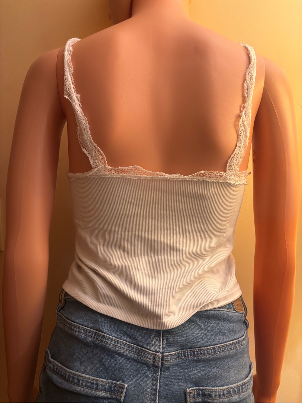 ASOS Cream Ribbed Lace-Trim Tank - Picture 4 of 5